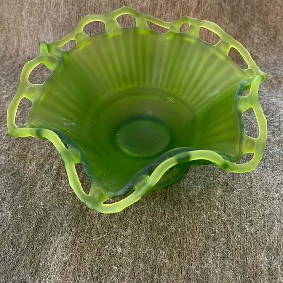 Westmoreland Other - Westmoreland Green Satin Glass Open Work Wave Edge Pedestal Dish